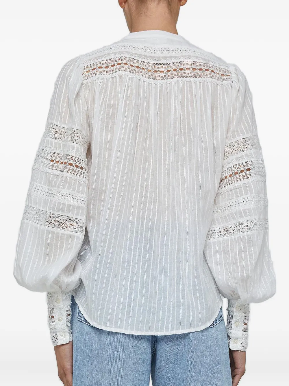 L'agence Kiera Lace-trim Balloon-sleeve Shirt In White