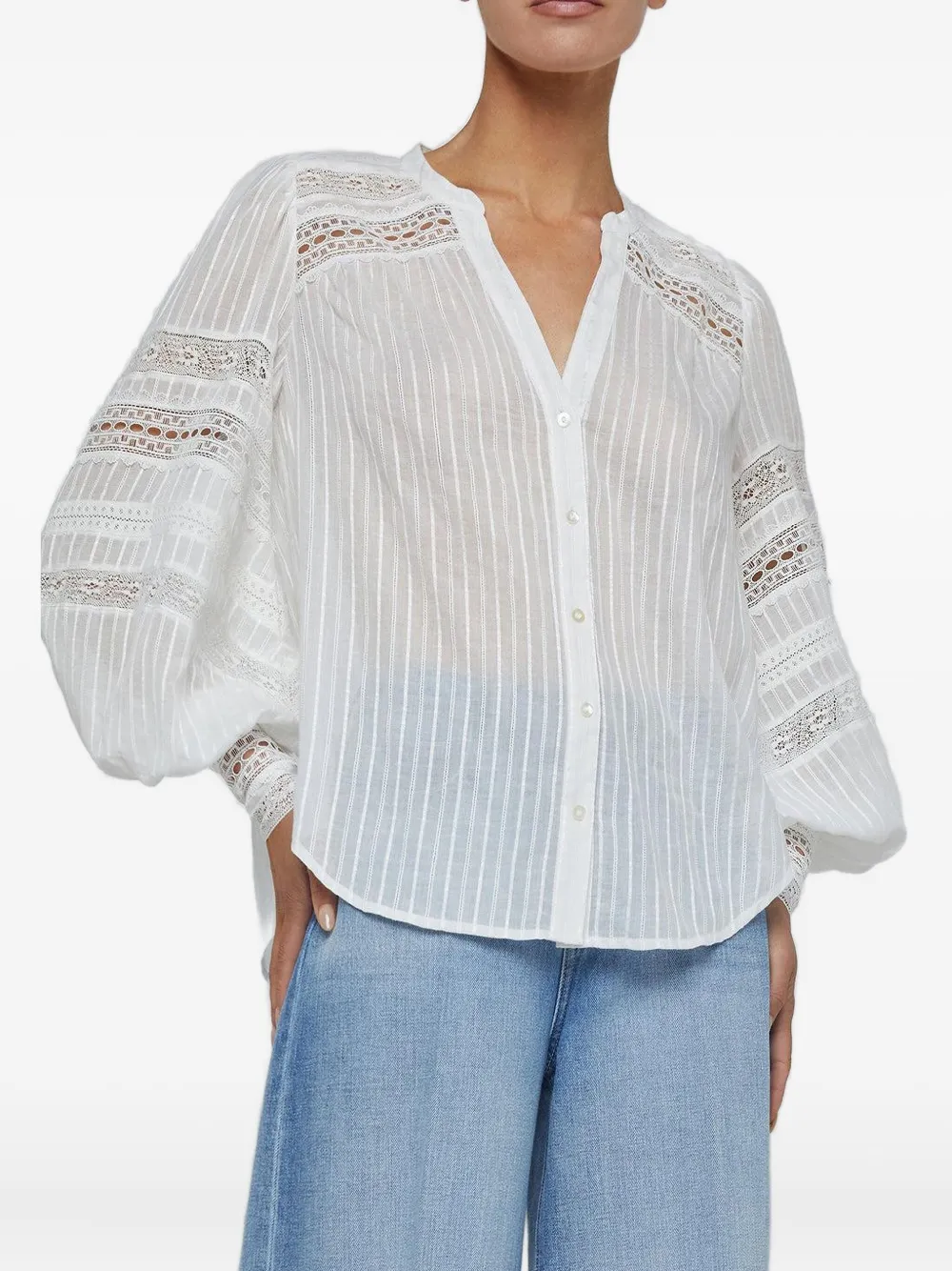 L'agence Kiera Lace-trim Balloon-sleeve Shirt In White