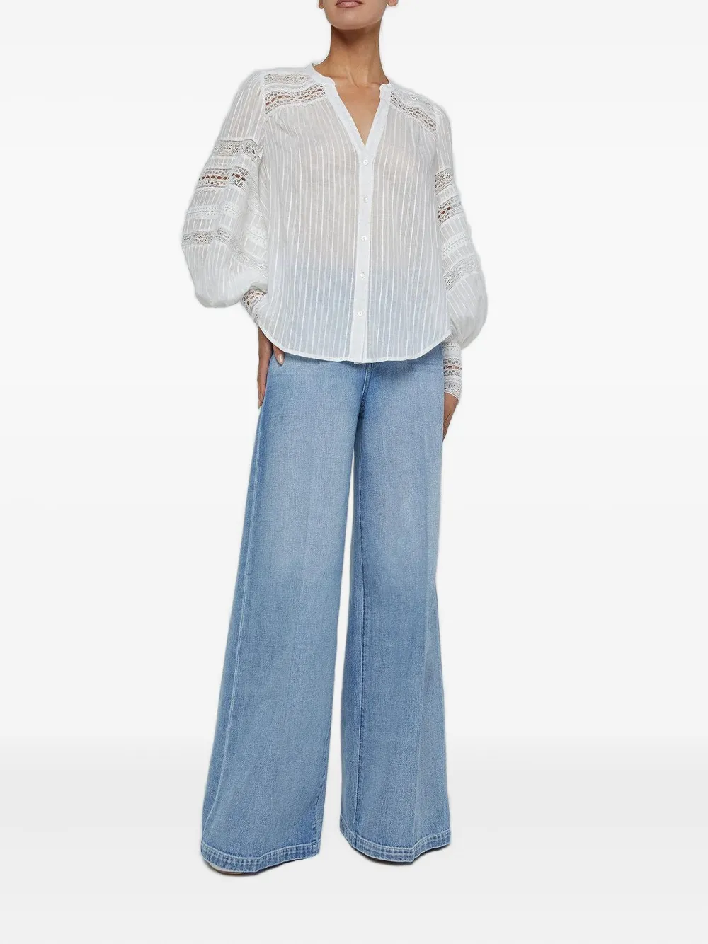 L'Agence Kiera lace-trim balloon-sleeve shirt - Wit