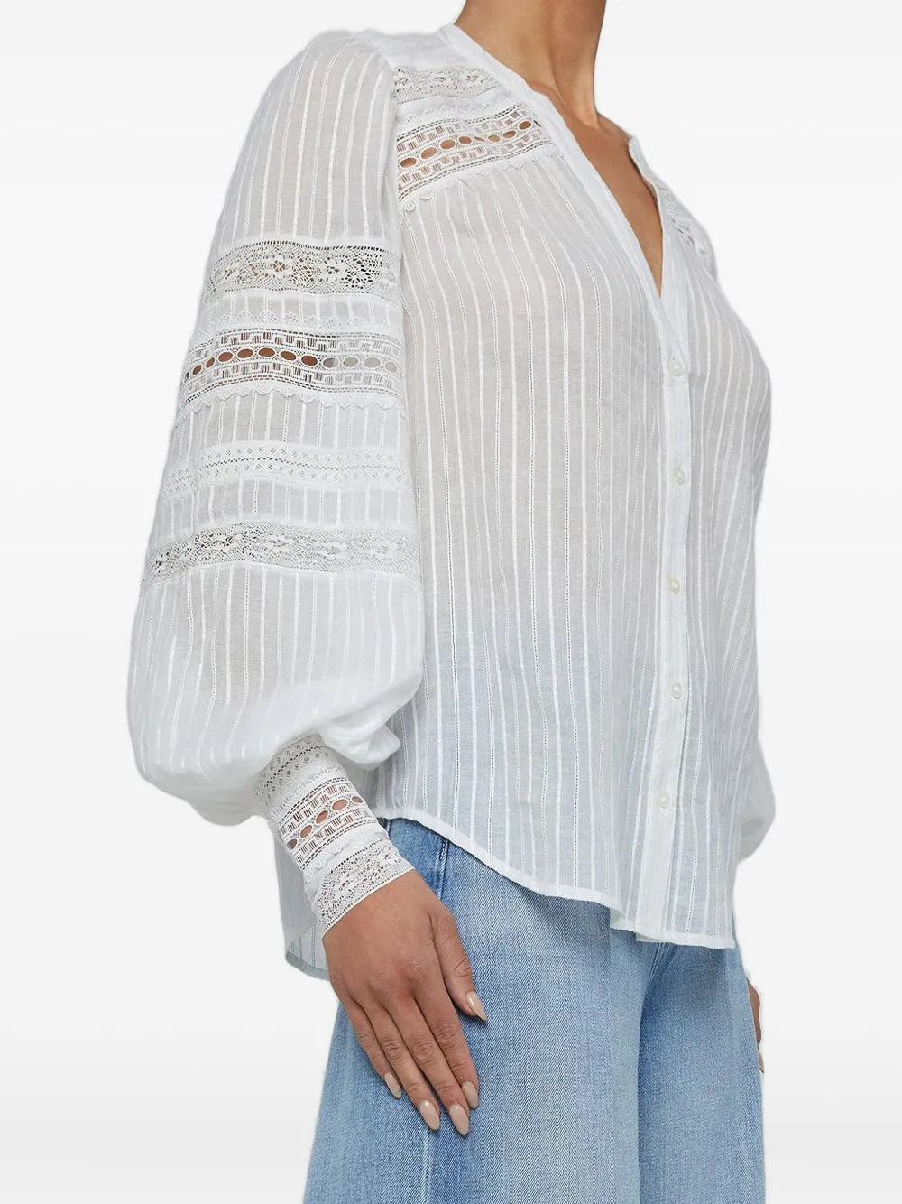 L'agence Kiera Lace-trim Balloon-sleeve Shirt In White