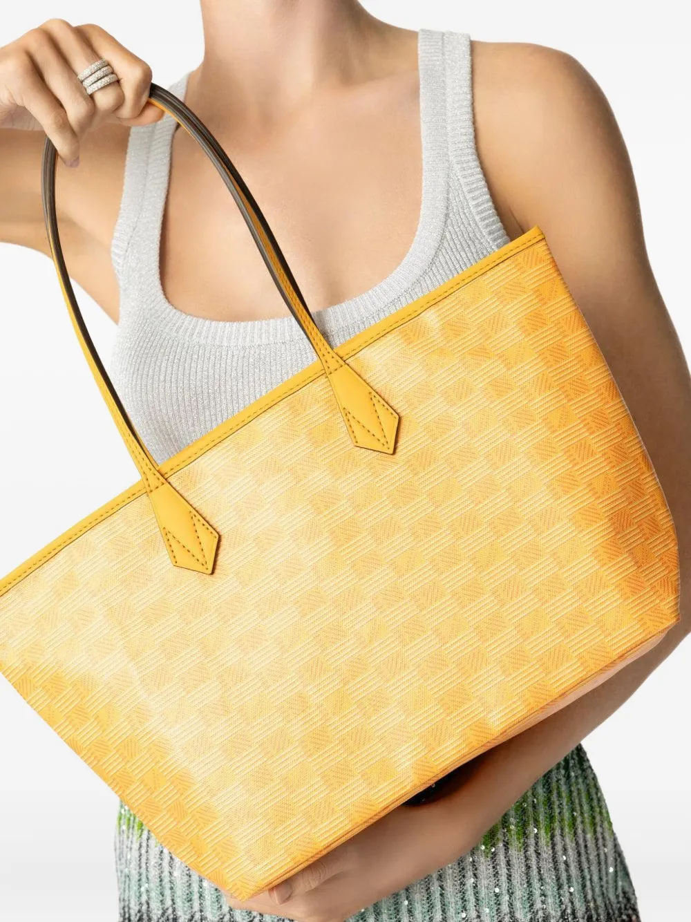 Moreau small saint tropez zip-top geometric-pattern tote bag - Geel