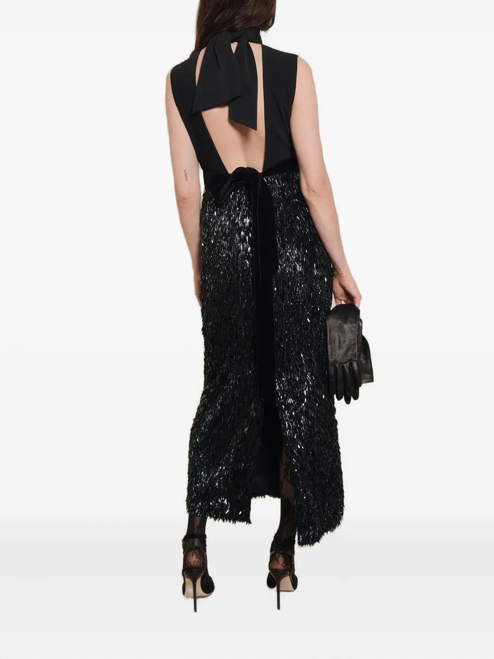 Johanna Ortiz Her Vibe Embellished Keyhole-neck Maxi Dress In Black