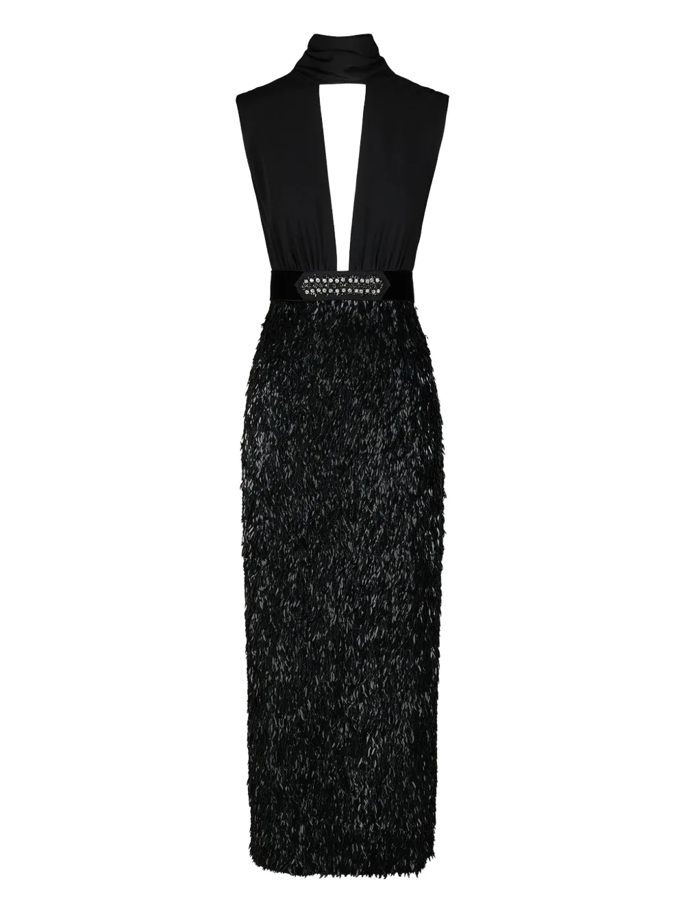 Johanna Ortiz Her Vibe Embellished Keyhole-neck Maxi Dress In Black