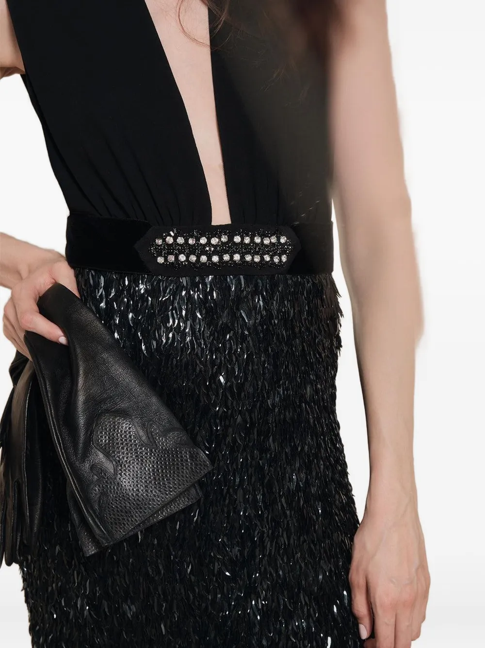 Johanna Ortiz Her Vibe Embellished Keyhole-neck Maxi Dress In Black