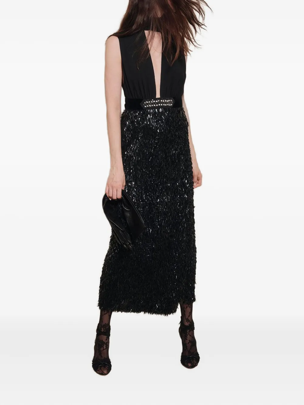 Johanna Ortiz Her Vibe embellished keyhole-neck maxi dress - Zwart