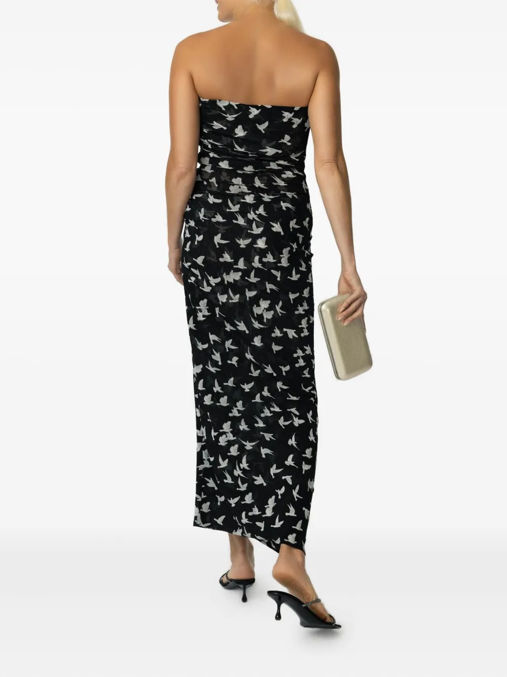 Stella McCartney dove-print strapless dress Zwart