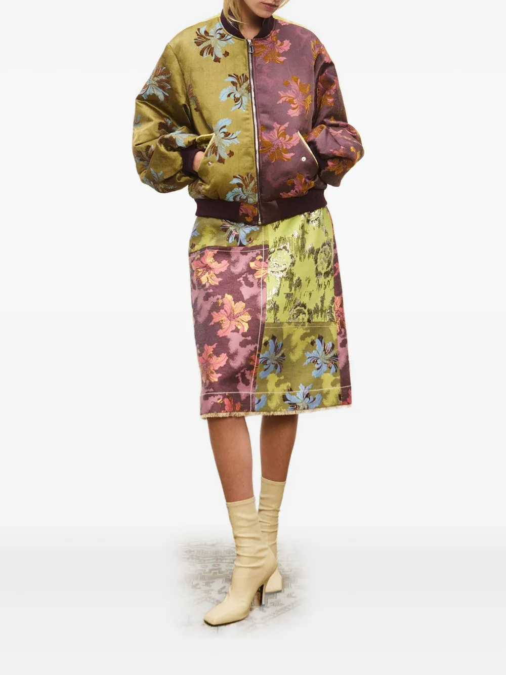 Alemais Adriana Quilted Floral-jacquard Bomber Jacket In Green
