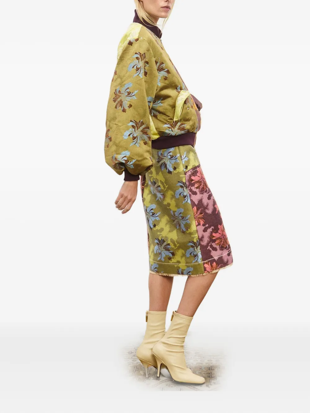 Alemais Adriana Quilted Floral-jacquard Bomber Jacket In Green