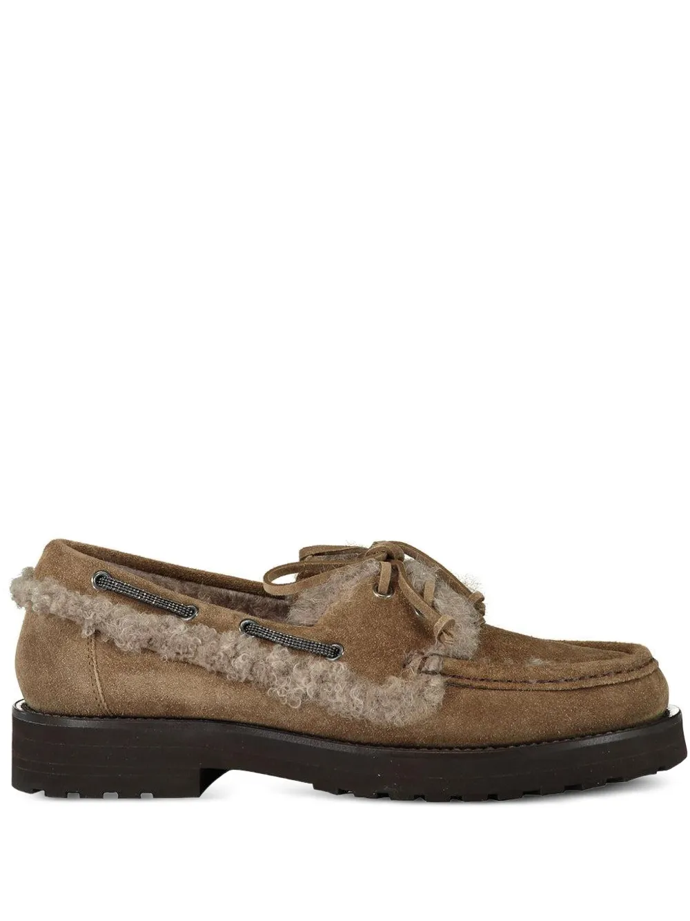 Brunello Cucinelli Loafers met fleece afwerking Bruin