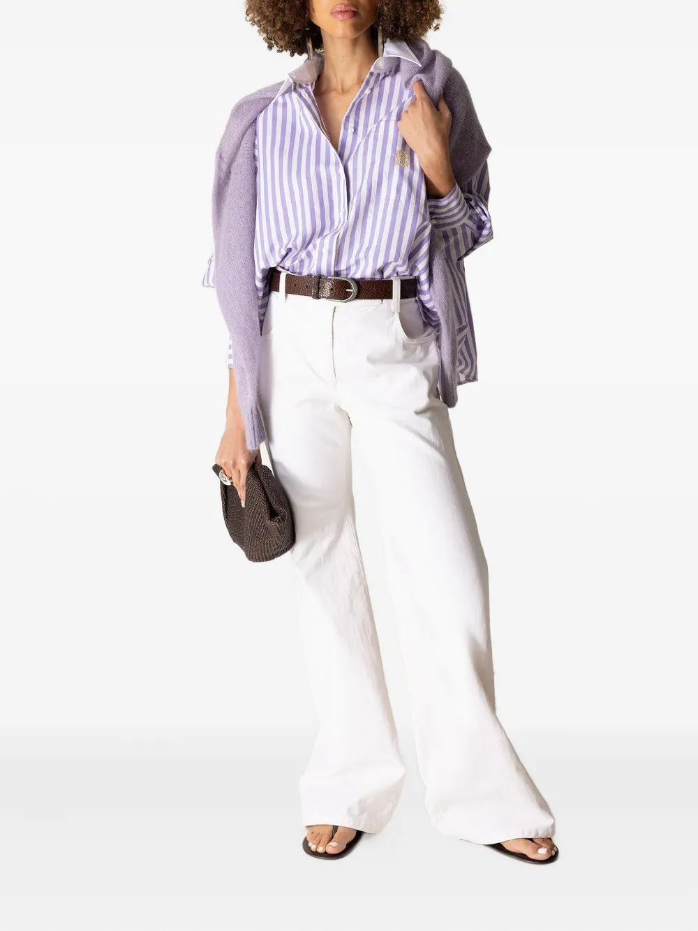 Brunello Cucinelli Striped Logo-embroidered Shirt In Purple