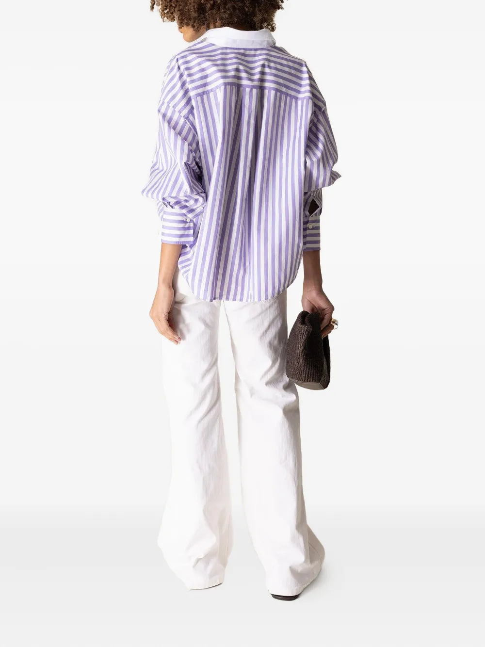 Brunello Cucinelli Striped Logo-embroidered Shirt In Purple