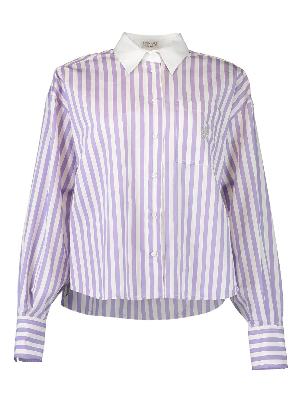 Brunello Cucinelli Striped Logo-embroidered Shirt In Purple