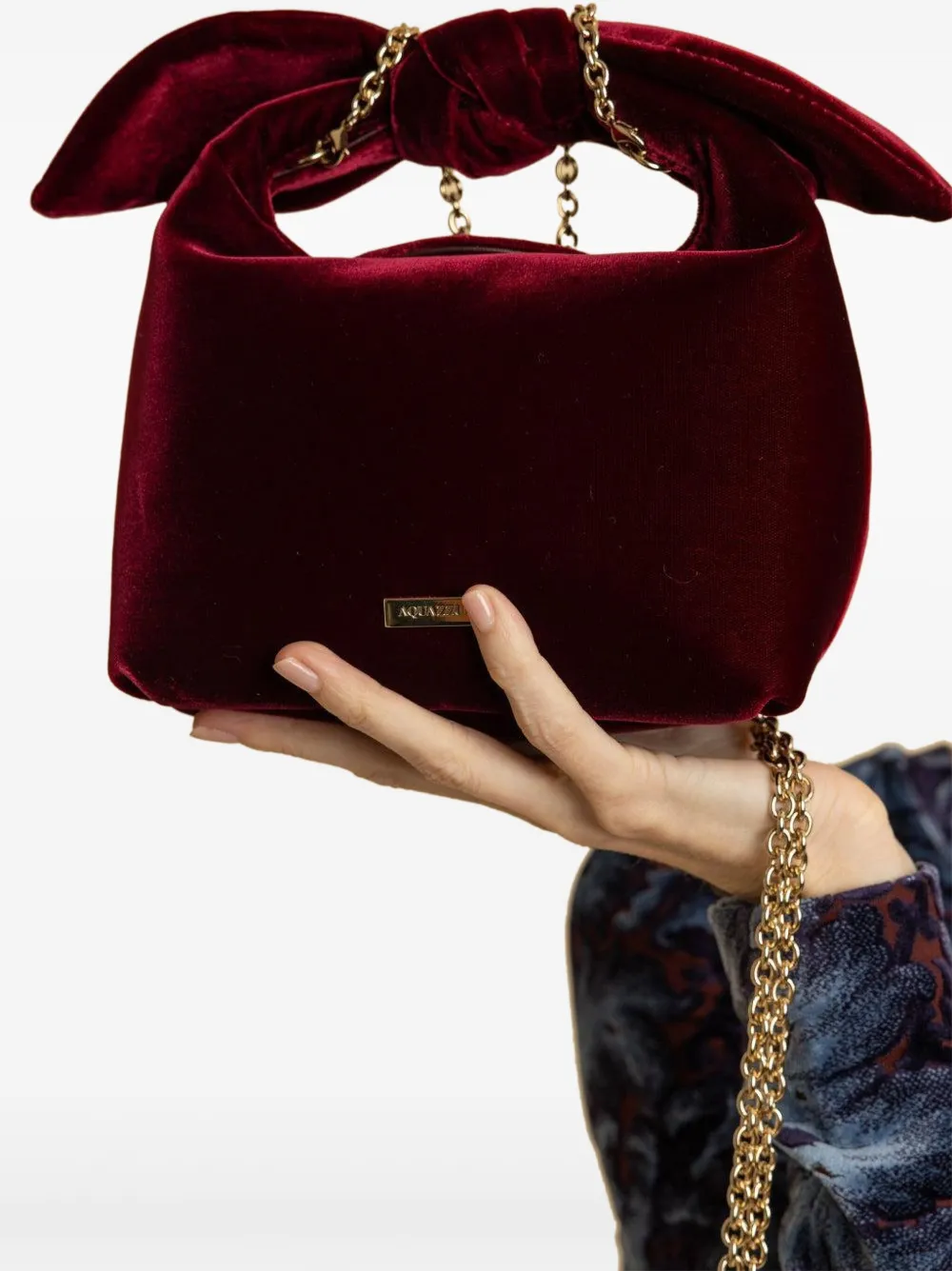 Aquazzura Bow-tie Velvet Tote Bag In Burgundy