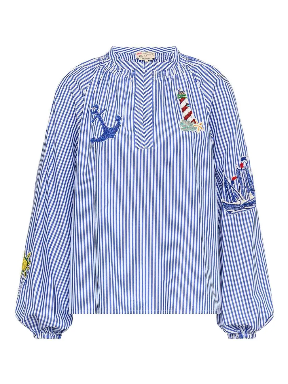 Maison Common Embroidered Striped Blouse In Multi