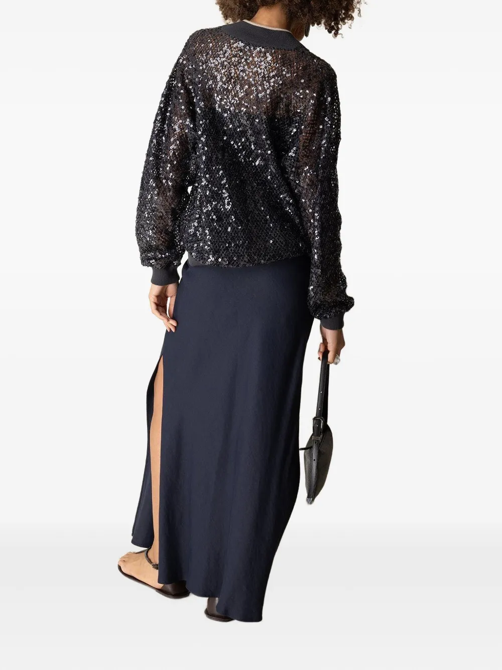 Brunello Cucinelli sequin-knitted bomber jacket Zwart