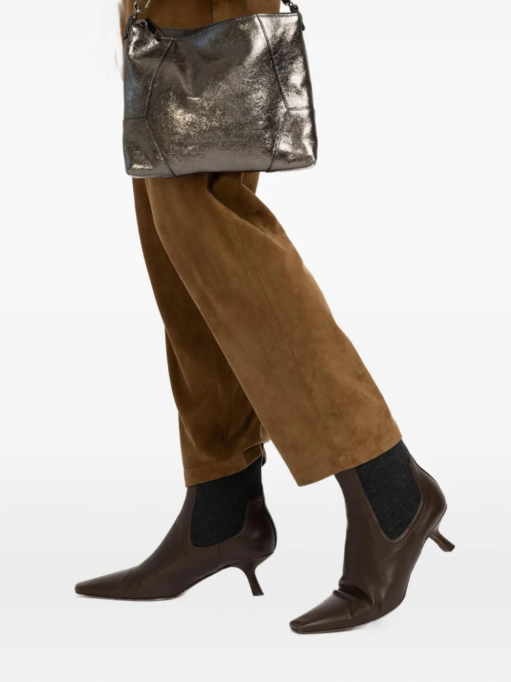 Brunello Cucinelli Kitten-heel Pointed-toe Boots In Brown