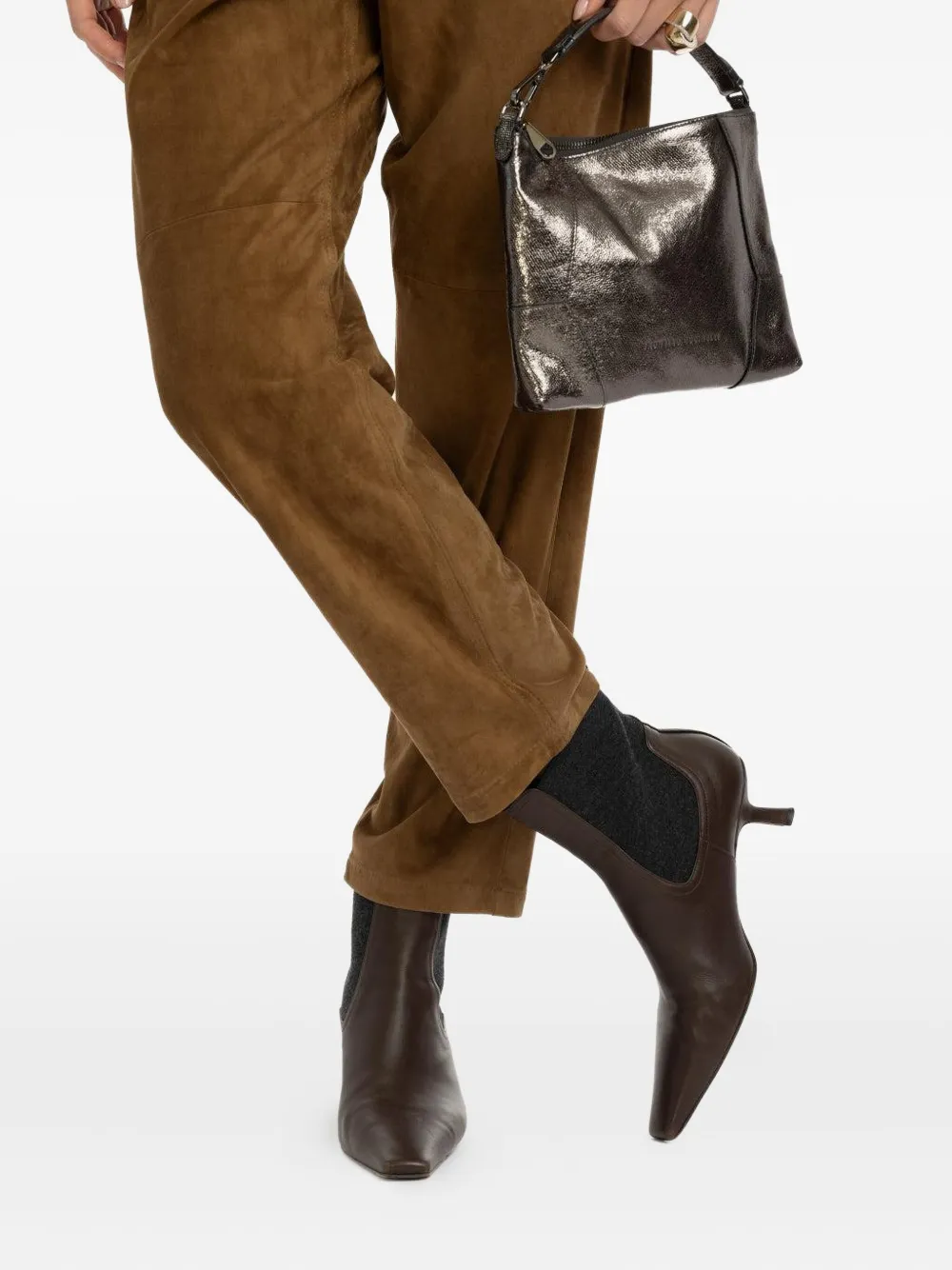 Brunello Cucinelli Kitten-heel Pointed-toe Boots In Brown