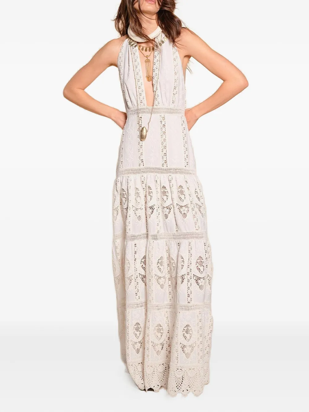 Johanna Ortiz Luz Tropical halter-neck maxi dress - Wit