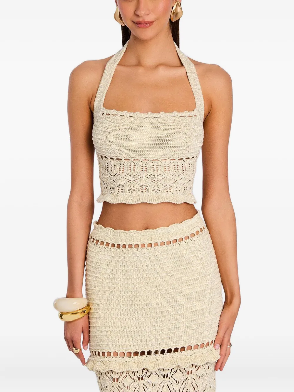 Retrofete crochet halterneck top Beige