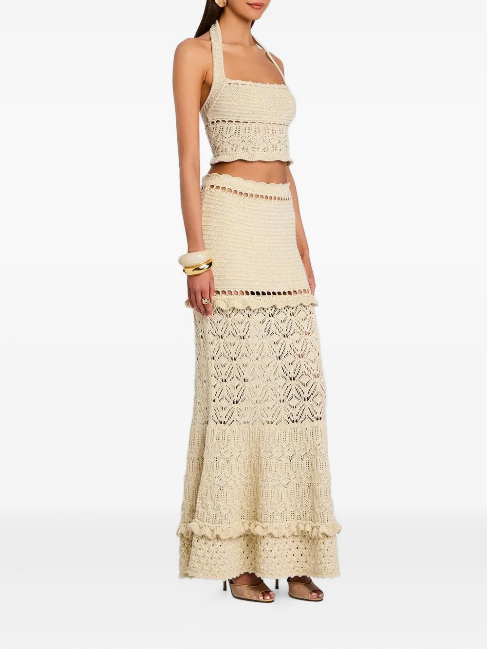 Retrofete crochet halterneck top Beige