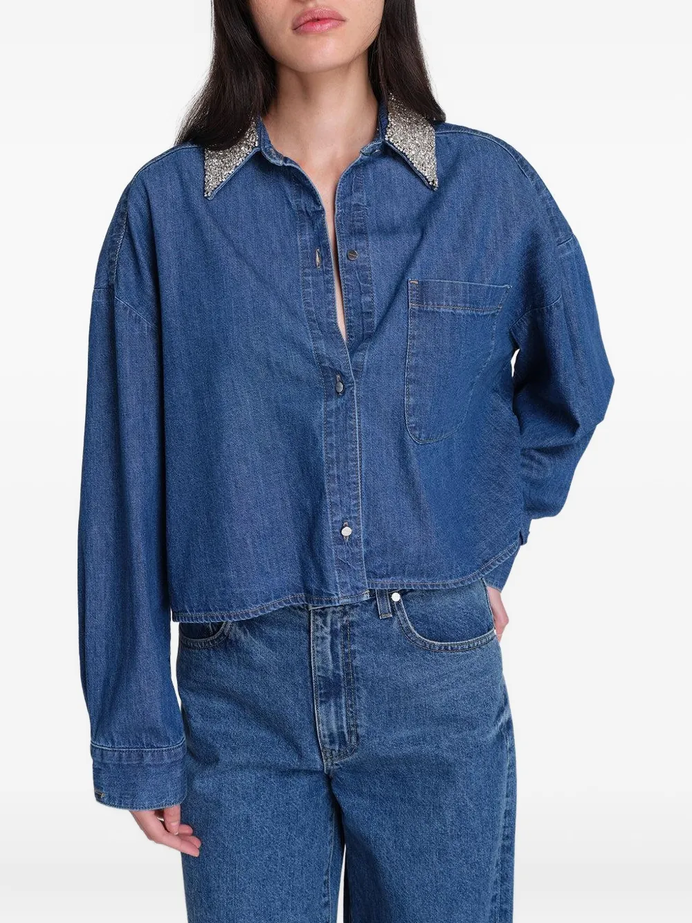 TWP crystal-collar denim shirt - Blauw