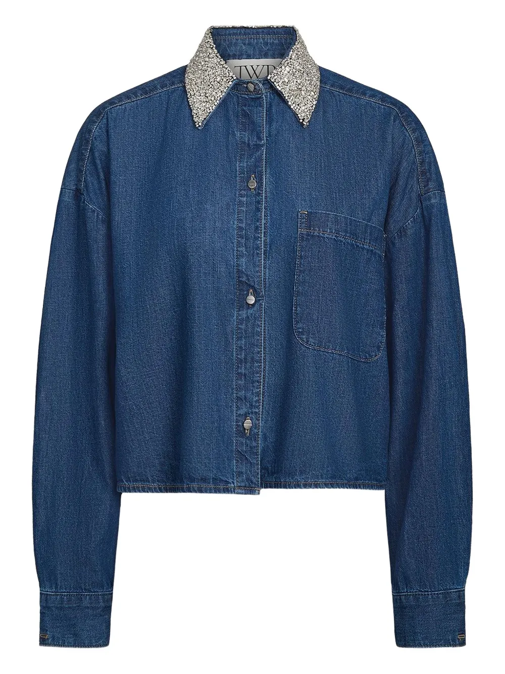 Twp Crystal-collar Denim Shirt In Blue