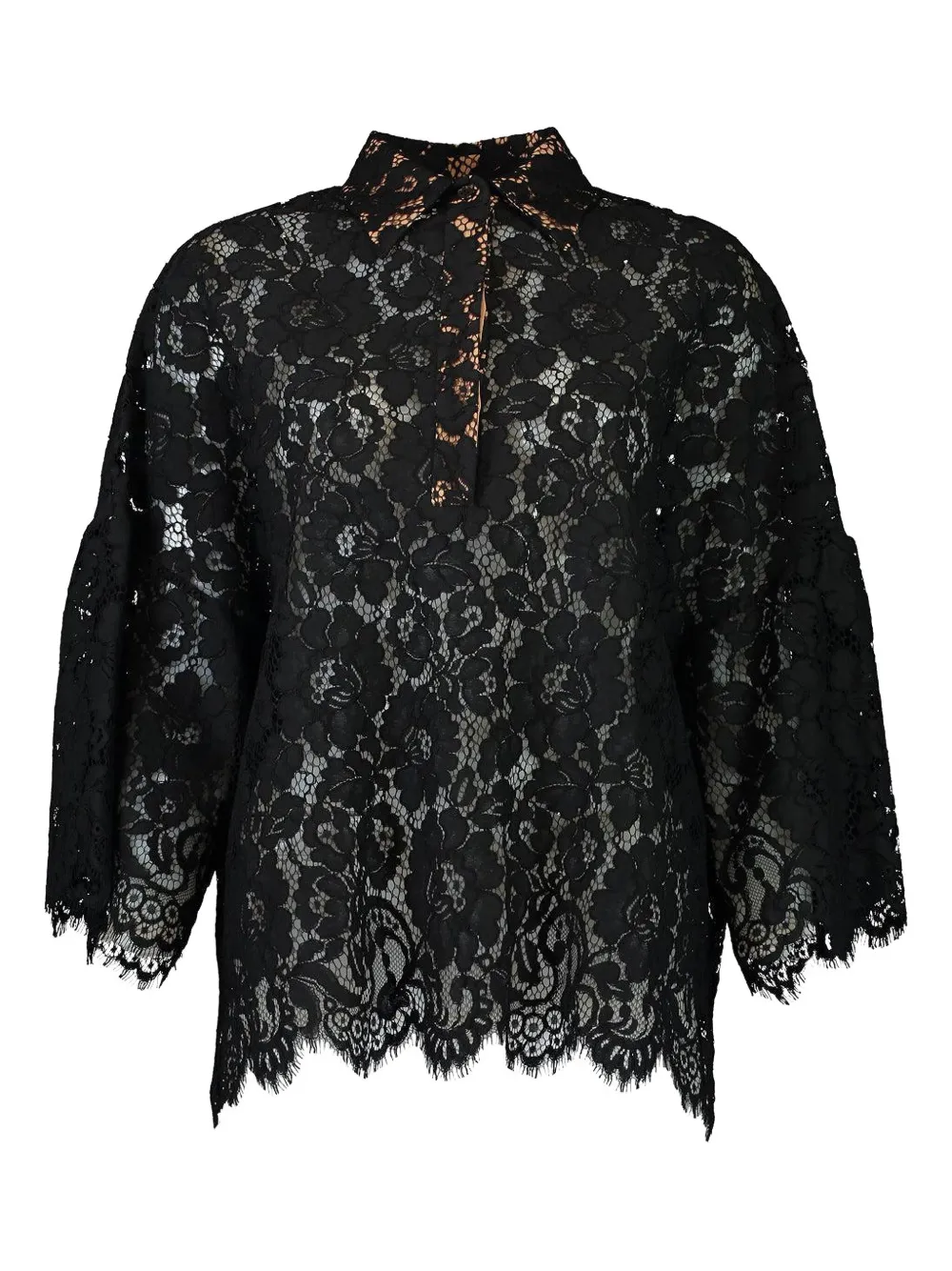 Michael Kors Lace Flare-sleeve Shirt In Black