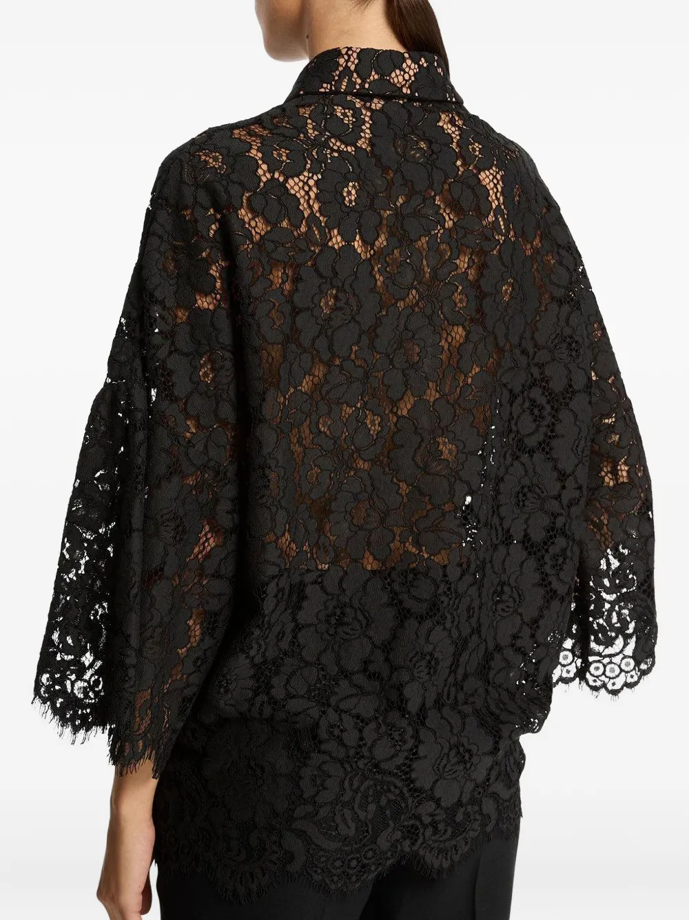 Michael Kors Lace Flare-sleeve Shirt In Black