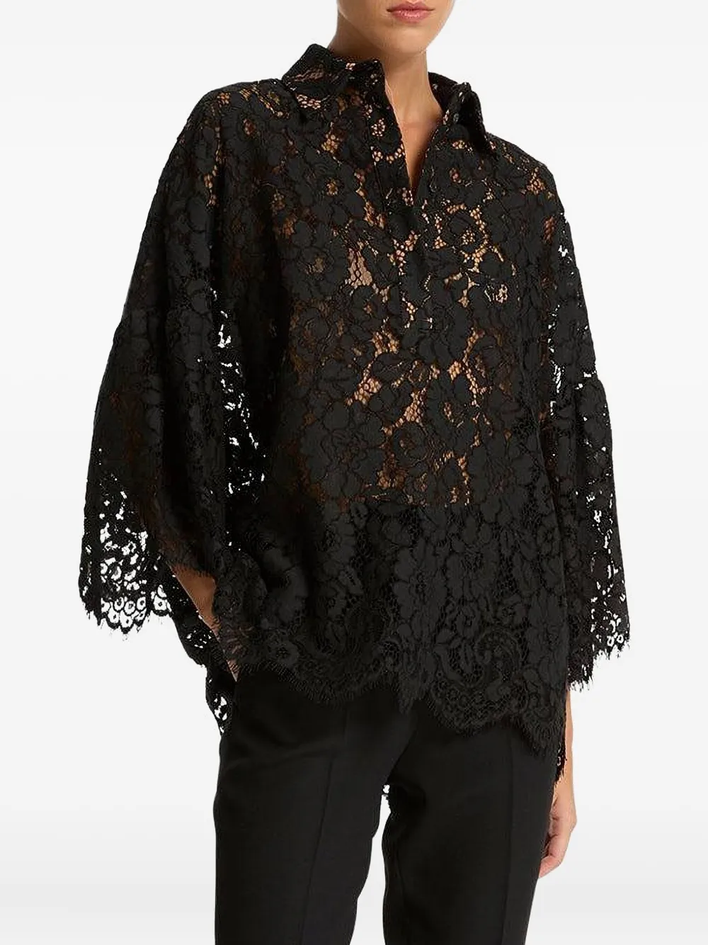 Michael Kors Lace Flare-sleeve Shirt In Black