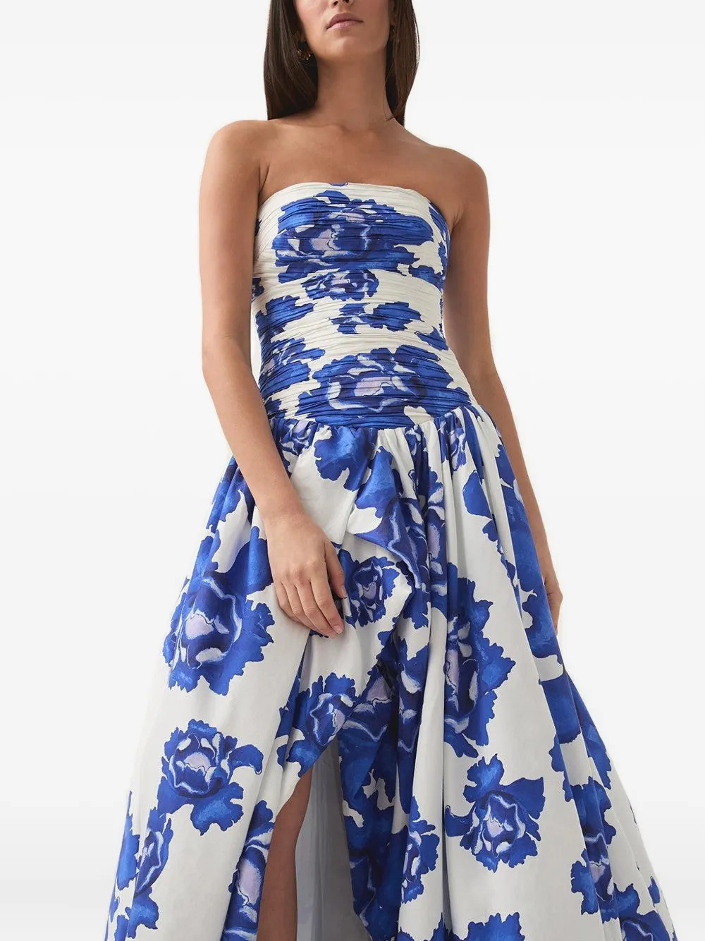 Aje floral-print strapless dress Blauw