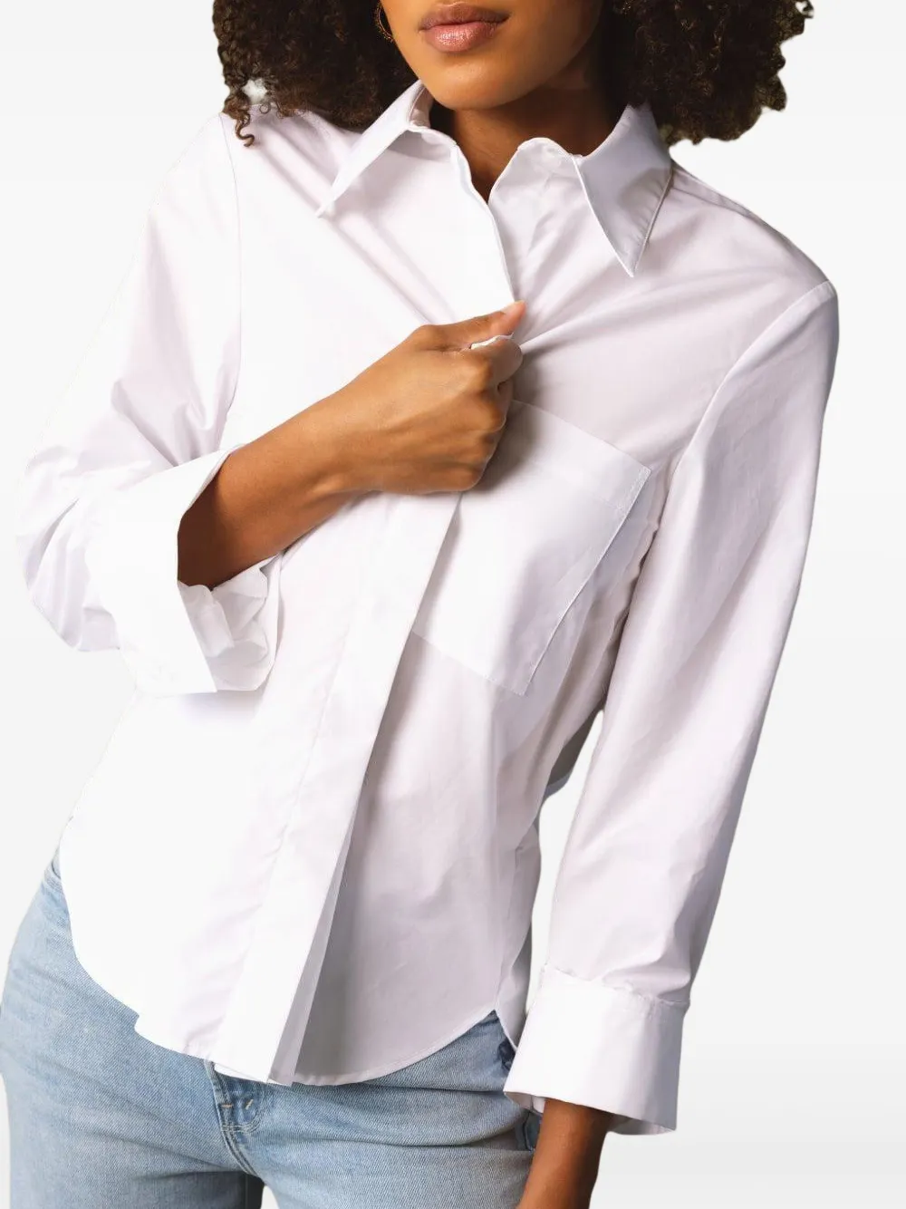 TWP Boyfriend pocket three-quarter sleeve shirt Wit