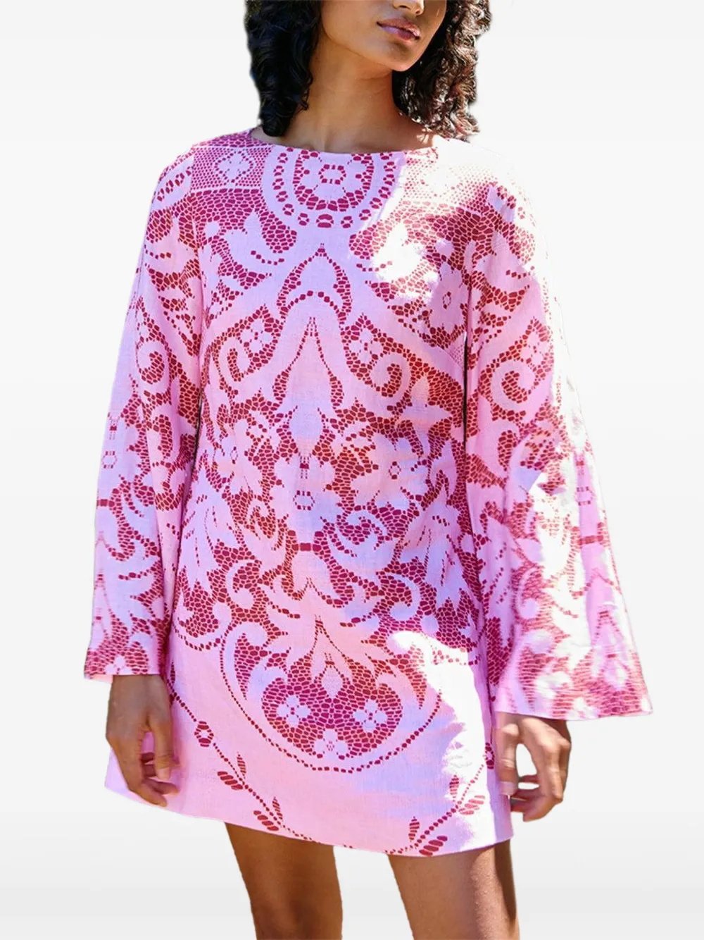 Aston Studio Maggie lace-print long-sleeve mini dress - Roze