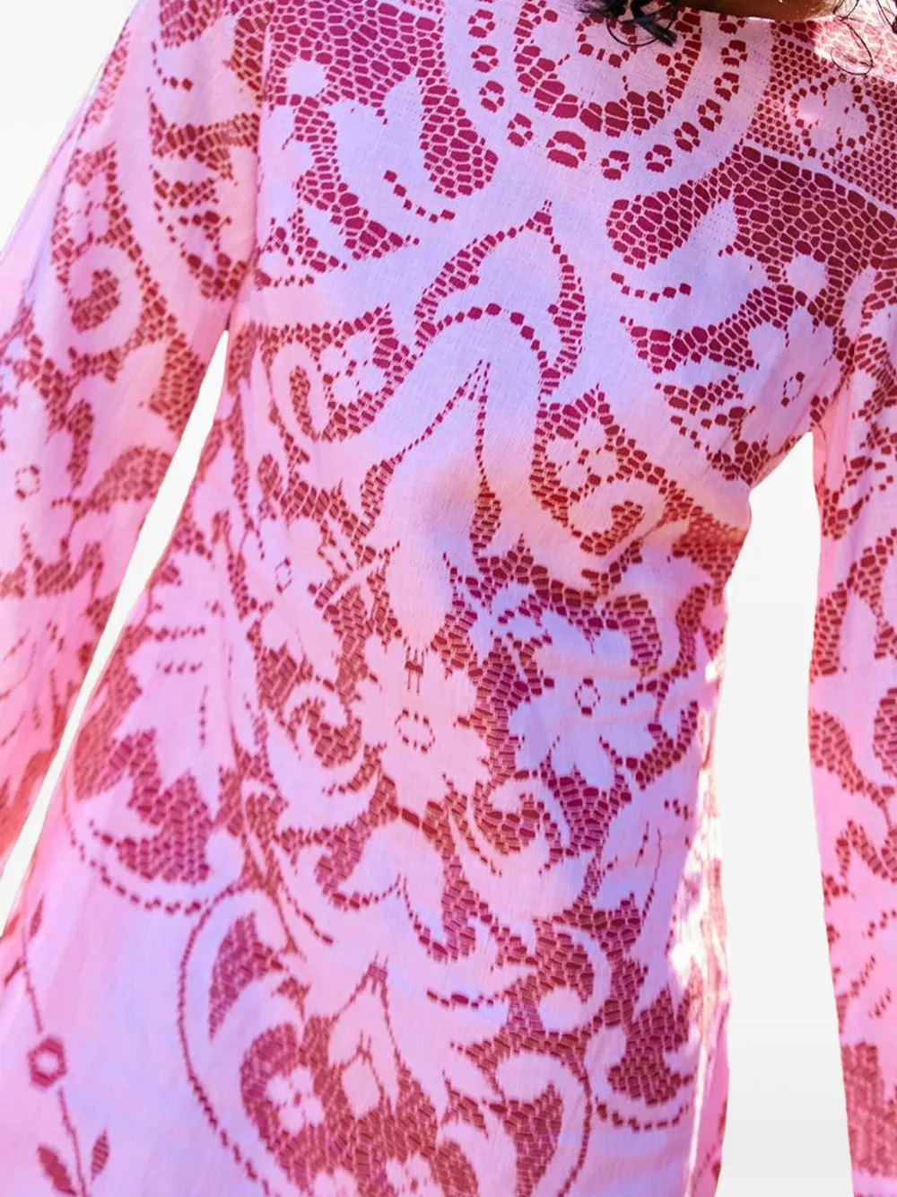 Aston Studio Maggie lace-print long-sleeve mini dress Roze