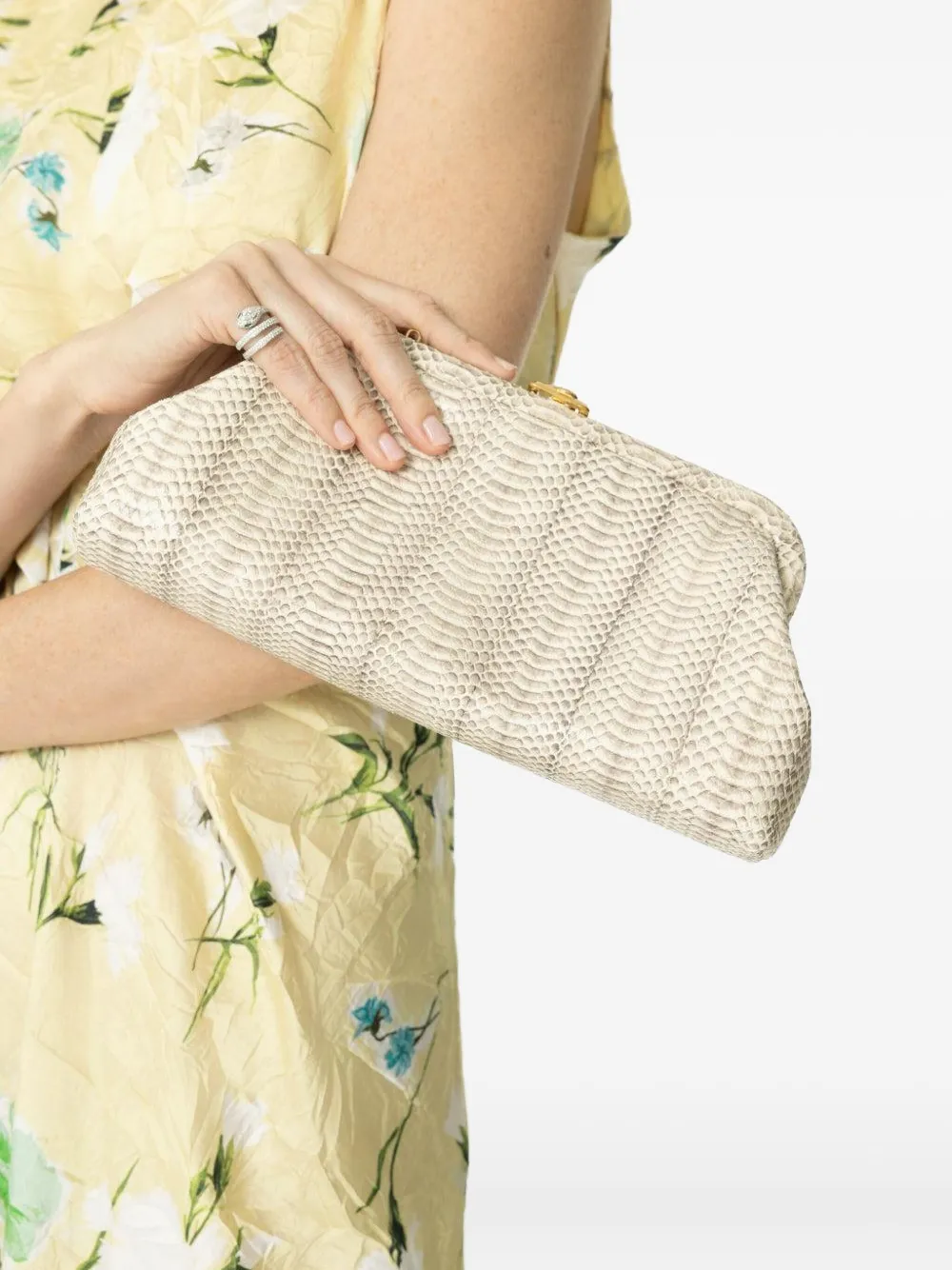Jimmy Choo Skylar snakeskin-effect clasp clutch bag - Beige