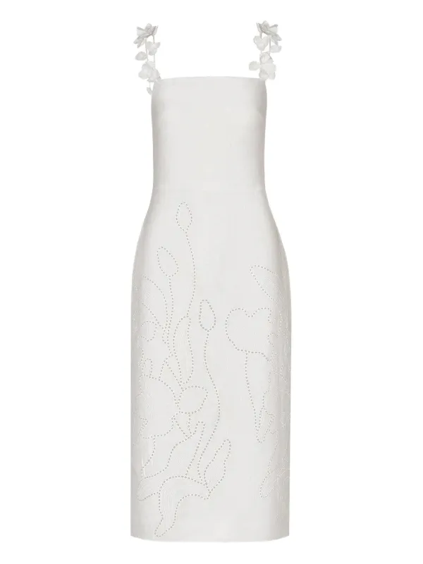 Andres Otalora Petalos Floral-appliqué Sleeveless Dress in White