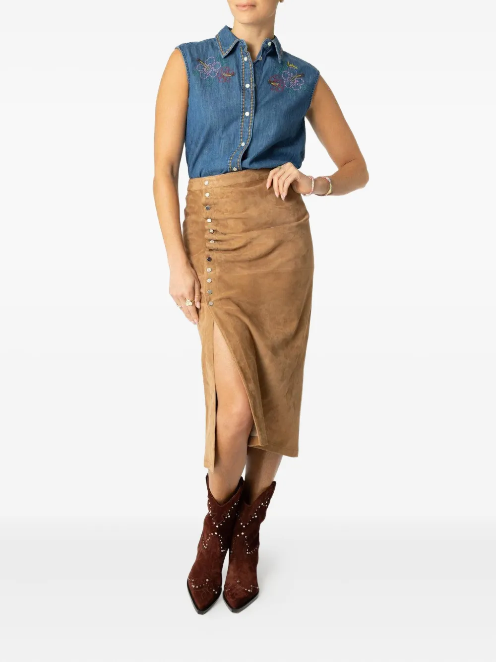 ASPESI embroidered sleeveless shirt - Blauw