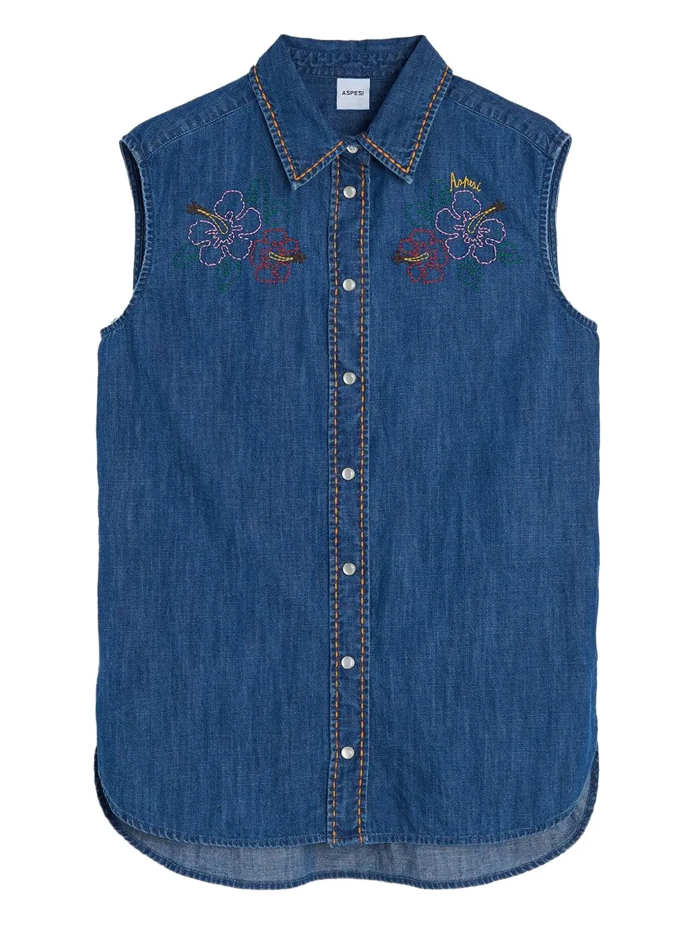 ASPESI embroidered sleeveless shirt - ブルー ASPESI embroidered sleeveless shirt - ブルー