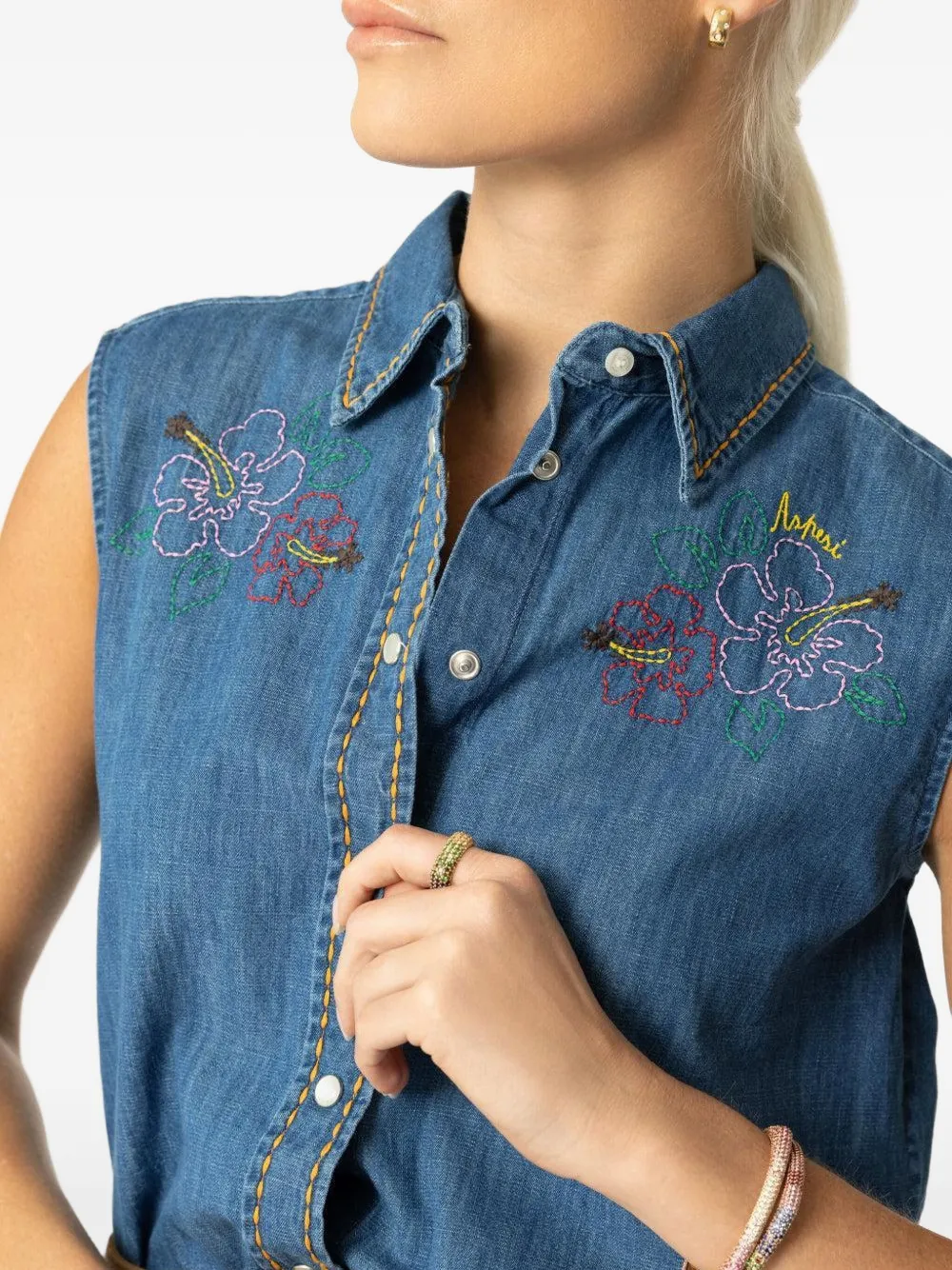 ASPESI embroidered sleeveless shirt Blauw