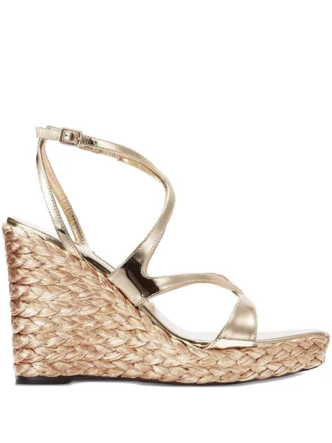 Jimmy Choo 85mm Ayla metallic cross-strap wedge sandals