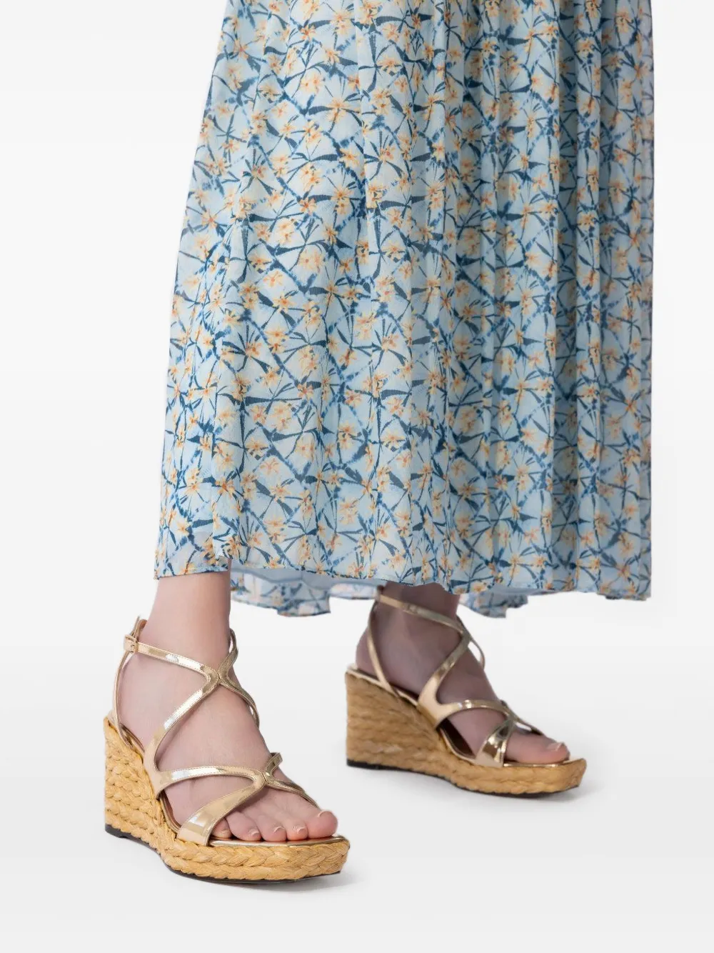 Jimmy Choo 85mm Ayla metallic cross-strap wedge sandals | Heeled Sandals | Image 2