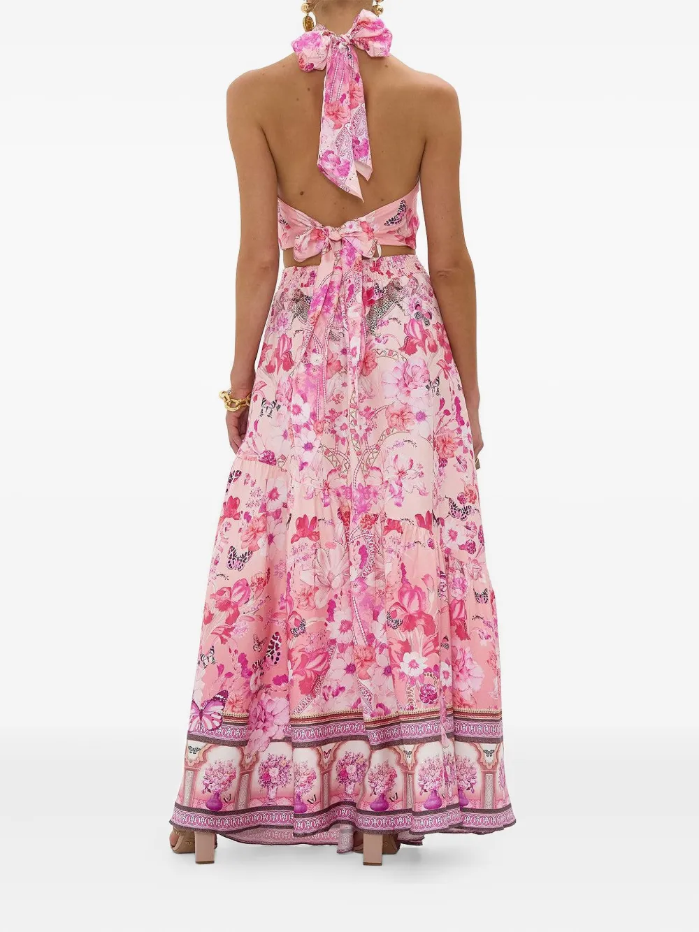 Camilla floral-print tiered skirt Roze