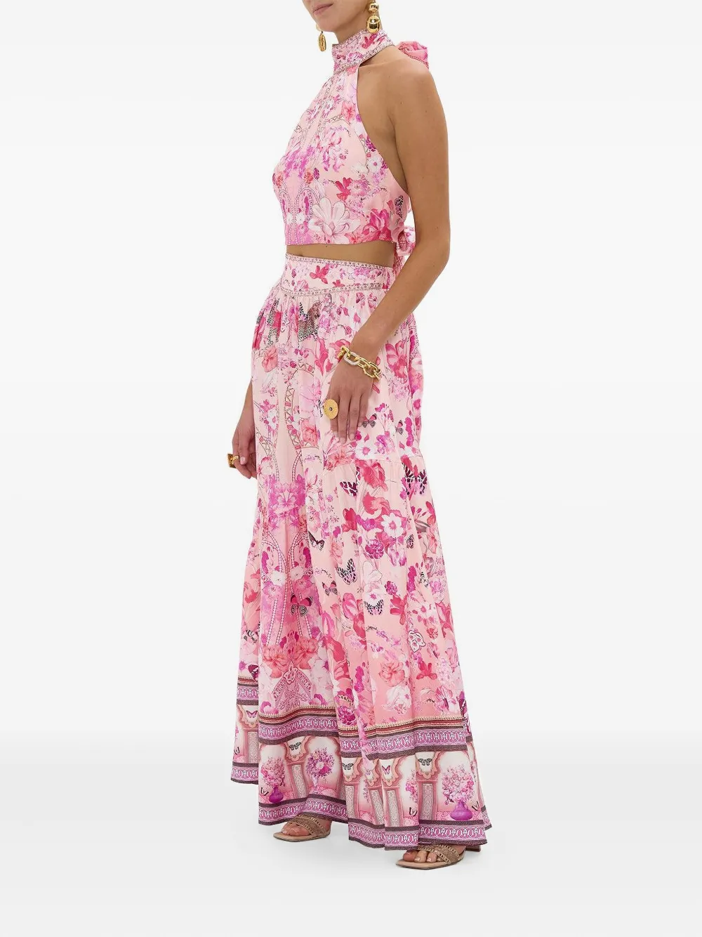 Camilla floral-print tiered skirt Roze
