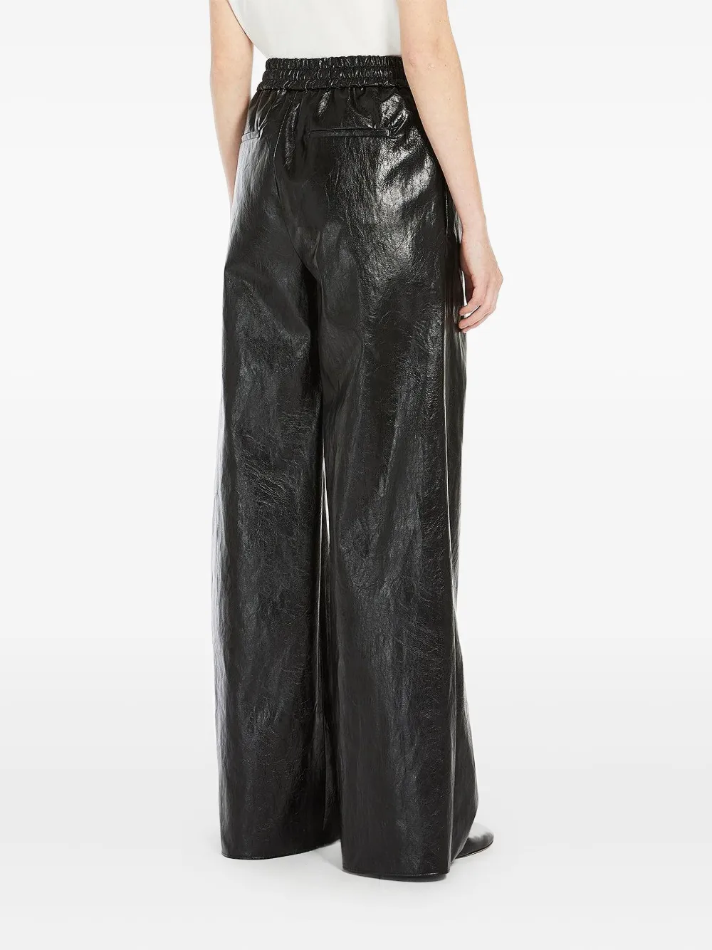 Max Mara Plutone Elastic-waist Leather-effect Trousers In Black