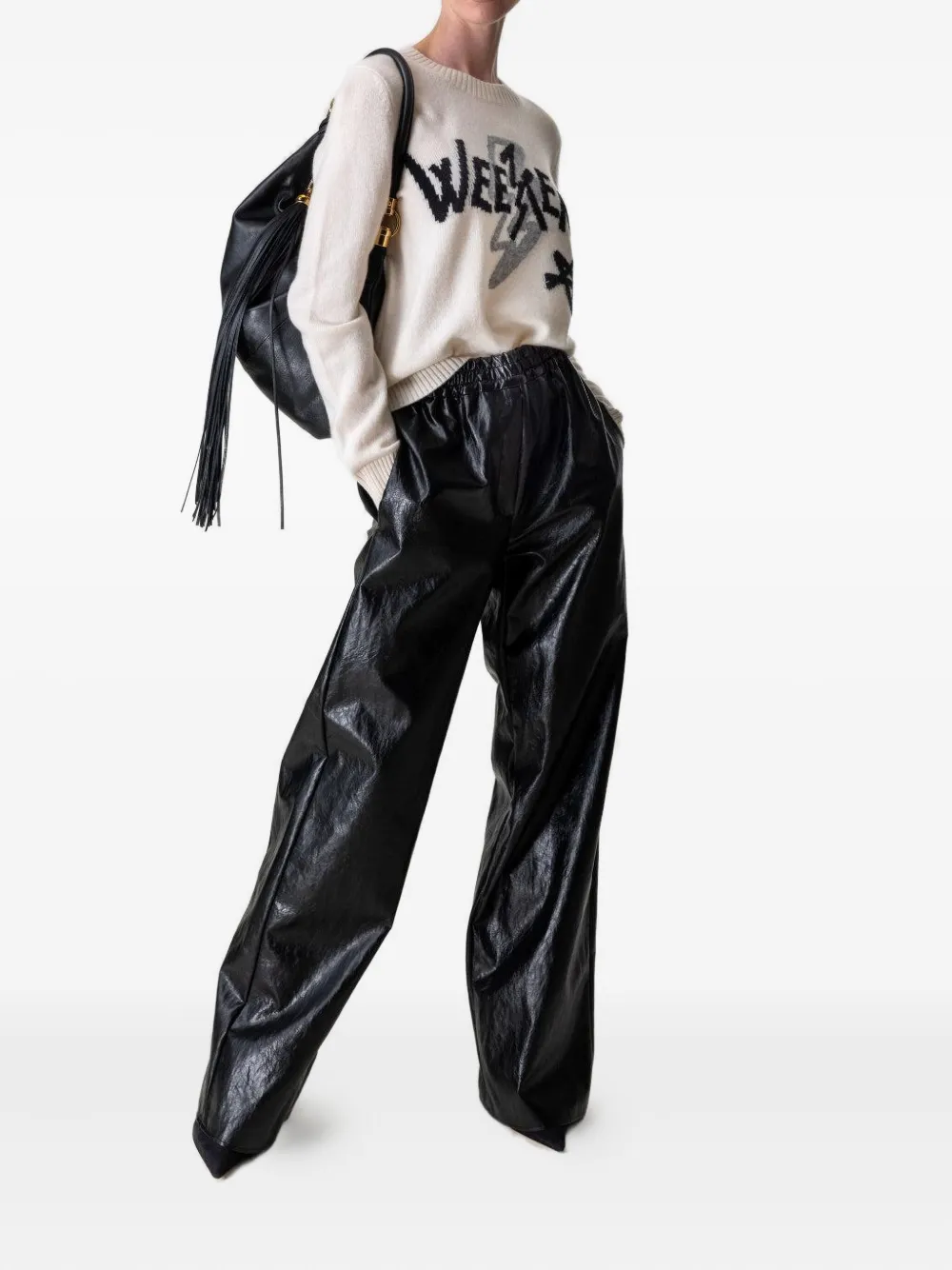 Max Mara Plutone Elastic-waist Leather-effect Trousers In Black