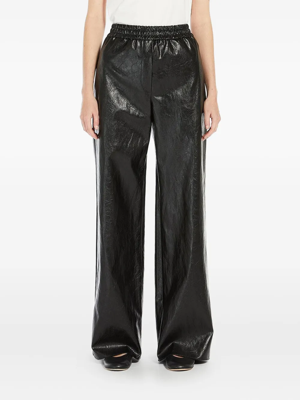 Max Mara Plutone Elastic-waist Leather-effect Trousers In Black