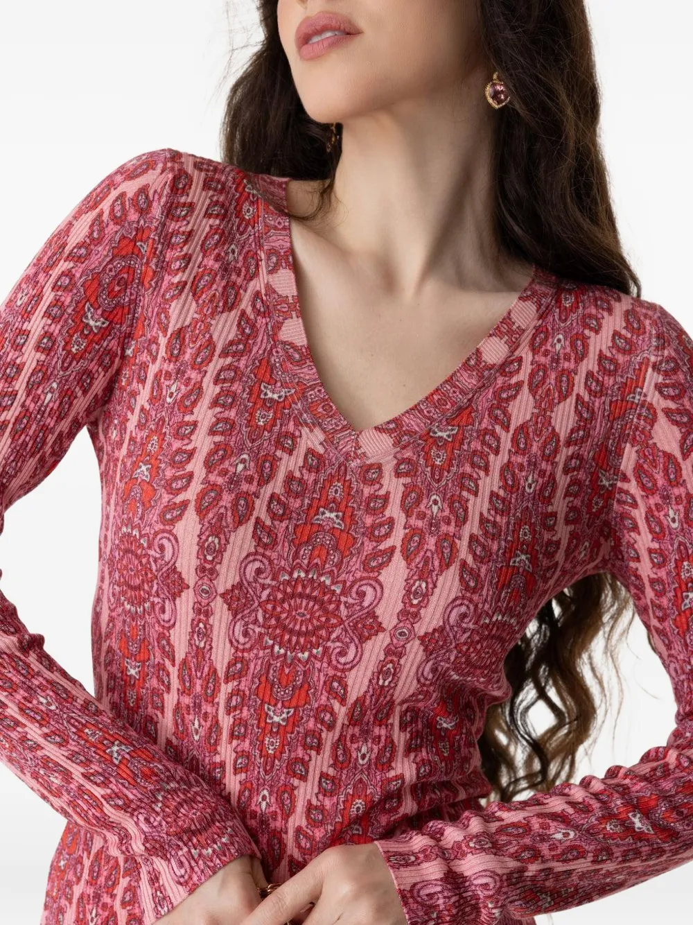 ETRO paisley-print ribbed sweater Roze