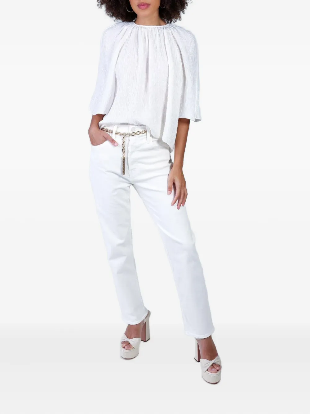 Gabriela Hearst Nula pleated-detail tie-neck top - Wit