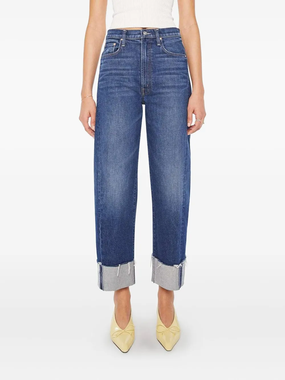 Mother The Half-pipe Ankle Cuff Fray Jeans In Blue