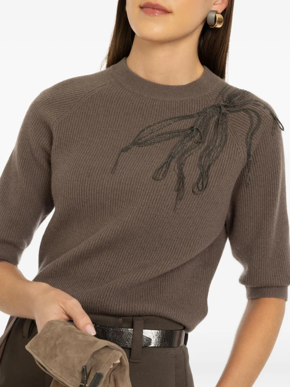 Brunello Cucinelli embroidered short-sleeve sweater Bruin