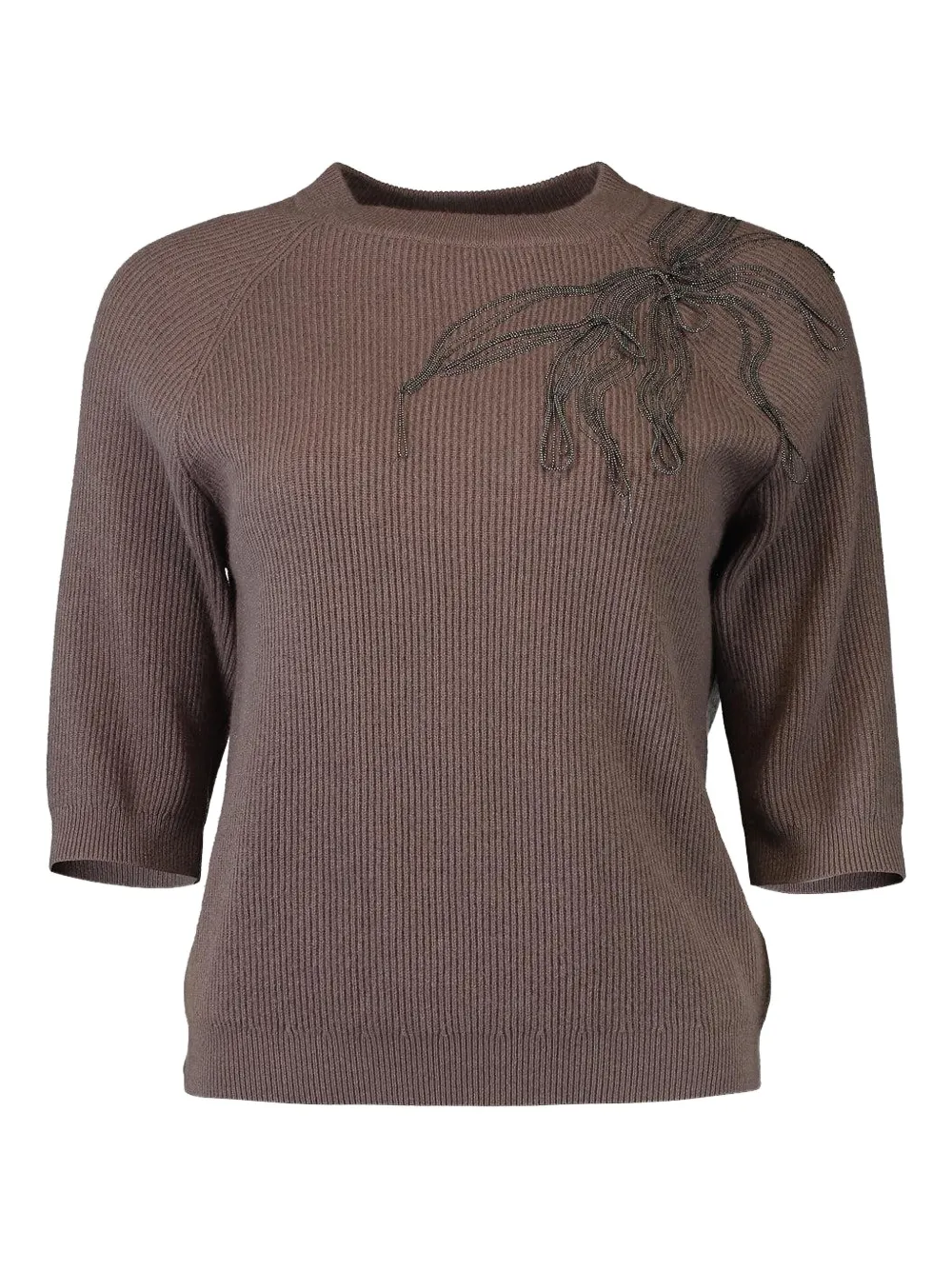 Brunello Cucinelli embroidered short-sleeve sweater - Braun